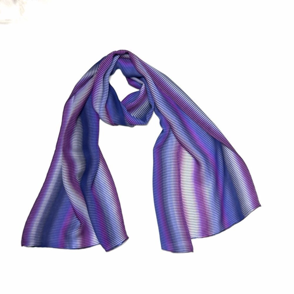 Carlisle Silk Oblong Scarf Blue Purple Striped Hand Rolled 60x14"